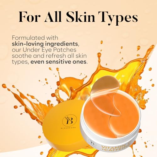 BLOOMORA Vitamin C & Caffeine Under Eye Patches (30 Pairs), Under Eye Mask for Puffy Eyes, Appearance of Dark Circles, Smoothing & Hydration, Self Care & Skincare Gifts for Women, Patch Yeux