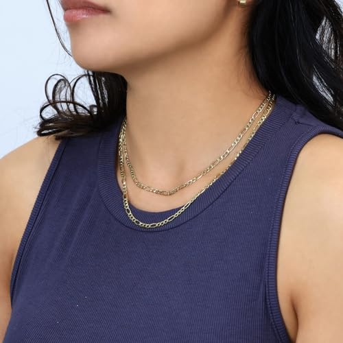 Nuragold 10k Real Yellow Gold Figaro Link 3.5mm Chain Necklace (16"-30") - 20"