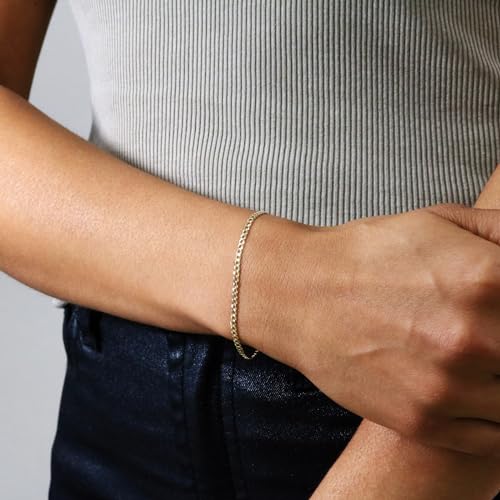 Nuragold 14k Real Yellow Gold Cuban Curb Solid Link 2.5mm Chain Bracelet - 8"