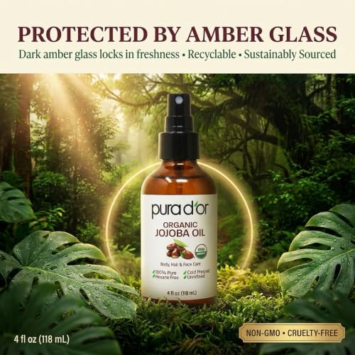 PURA D'OR ORGANIC Jojoba Oil (16.9 Oz GLASS BOTTLE) USDA Certified - 100% Pure & Natural