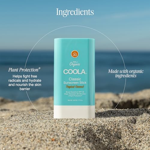 COOLA Face Sunscreen Stick SPF 30, Tropical Coconut Scented, 0.15 oz