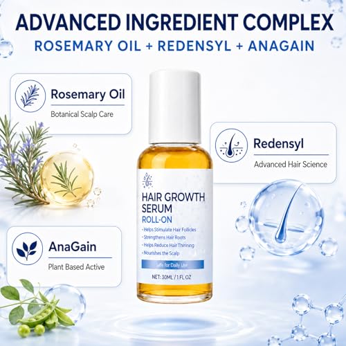 Hair Growth Serum Roll On 30ml with Rosemary Oil Redensyl AnaGain Fast Absorbing Scalp Care Hair Growth Serum Roll On for Thinning Hair and All Types