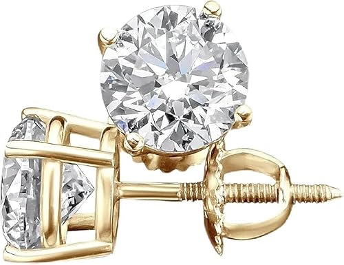 EternalDia Lab Grown Diamond Earrings for Women | IGI Certified 14K Yellow Gold Solitaire Diamond Stud Earrings with 4-Prong Screw Back Earrings |0.25Ct, E-F Color, VS1-VS2 Clarity | Fine Jewelry