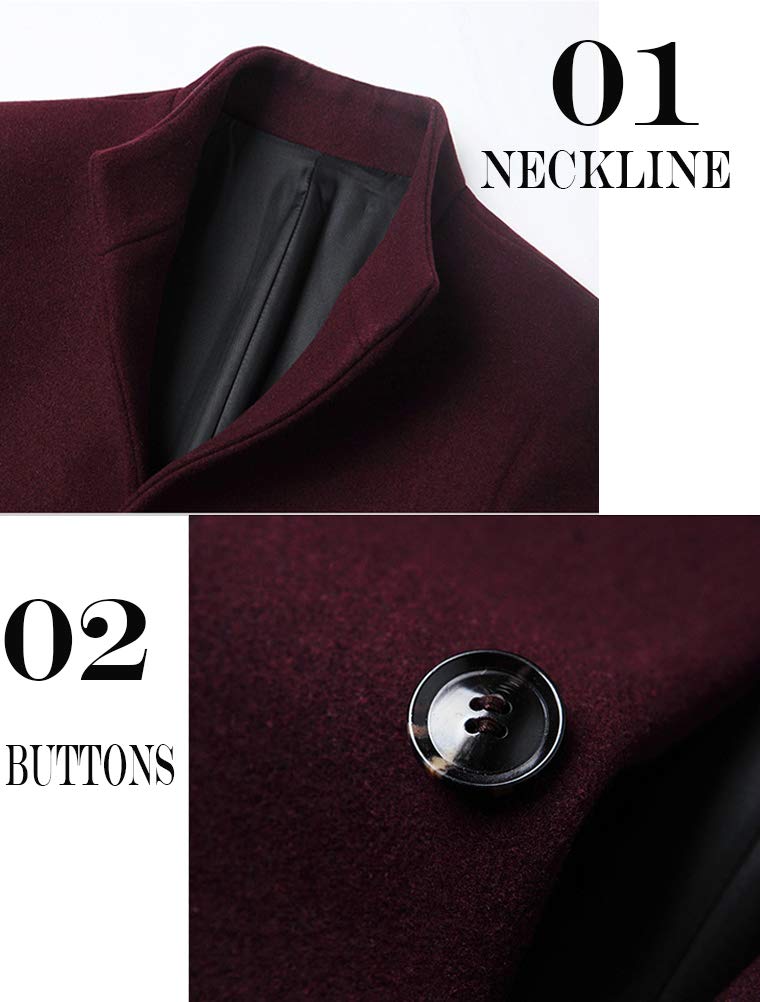 Minibee Men's Trench Woolen Coat Winter Stylish Long Slim Fit Luxury Wool Blend Topcoat Business Down Jacket L