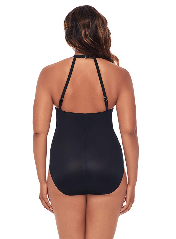 Miraclesuit Women's Swimwear Rock Solid Wrapsody Halter Tummy Control One Piece Swimsuit, Black, 10