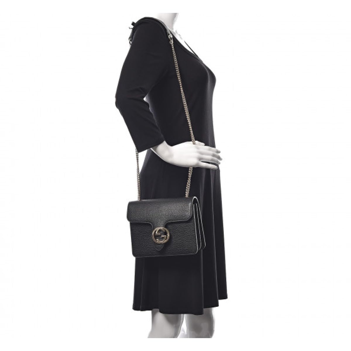 Gucci Interlocking BLACK Marmont Leather Silver Handbag Italy Chain 510304 NEW