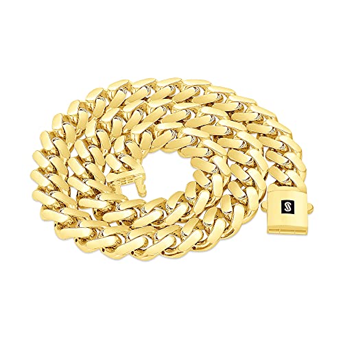 Nuragold 14k Real Yellow Gold Monaco 17mm Miami Cuban Chain Mens Necklace - 30"