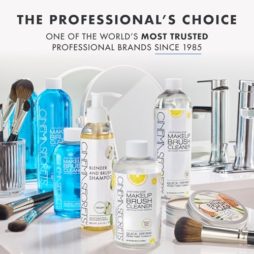 Cinema Secrets Original Blue Vanilla Makeup Brush Cleaner Solution - Professional Cleanser for Makeup Brushes - Quick-Drying, Rinse-Free Formula - Removes Stubborn Waterproof Make Up (16 fl oz)