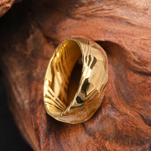 Concept Knight Gold/Black Damascus Steel Rings for Men Men's Wedding Bands