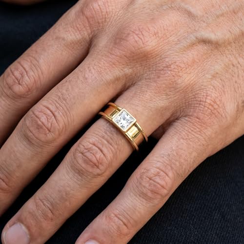 P3 POMPEII3 Pompeii Men's Bezel Set Diamond Solitaire Wedding Ring 14k Gold Lab Grown - Size 6 (E/F,VS1-VS2)