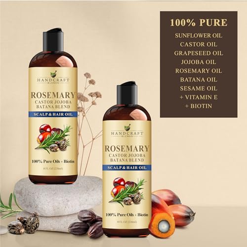 Handcraft Blends Rosemary Oil for Hair 8 Fl Oz | Nourishing Hair Oil | 100% Pure and Natural | Rosemary, Castor, Jojoba, and Batana Oils & Biotin | Carrier Oil
