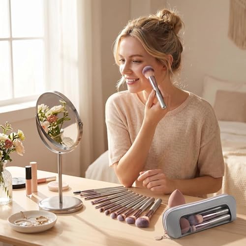Travel Makeup Brush Set with Case & Sponge for Foundation Powder Blush 14
