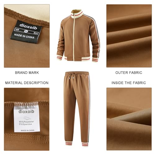 dioxoib Track Suits for Men Set 2 Piece Tracksuits Mens Sweatsuits Sets Jogging Two Piece Outfits Athletic Clothes Jogger Sweat Suits Running Sport leisure Clothing Brown Ai-TZ009-M