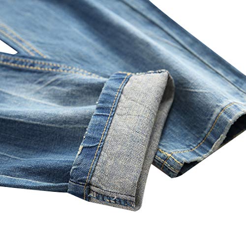DANT BULUN Men's Ripped Distressed Destroyed Slim Fit Straight Leg Denim Jeans(W42,Blue2)