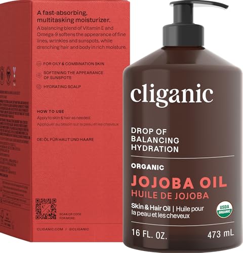 Cliganic Organic Jojoba Oil 16 oz, 100% Pure | Bulk, Natural Cold Pressed Unrefined Hexane Free for Hair & Face | Base Carrier Oil