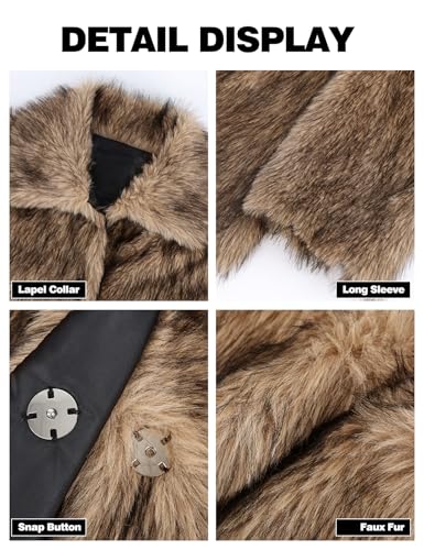 Arssm Mens Faux Fur Coats Winter Furry Fur Jacket Warm Fluffy Shaggy Jackets(Brown-L)