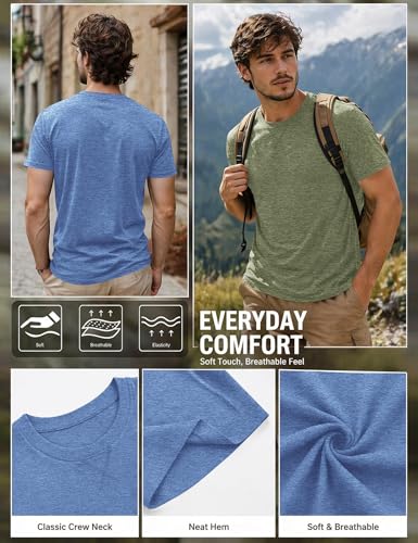 Poriff 3-Pack Men's Summer Short Sleeve Shirts, Breathable Muscle Tee, Athletic Fit Active Wear Training T-Shirts with V-Notch Neckline XXL