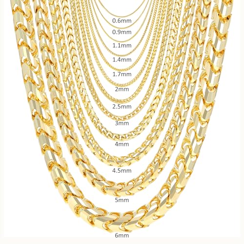 Nuragold 14K Real Yellow Gold Franco Solid Diamond Cut Chain Necklace - 2.5mm,24"
