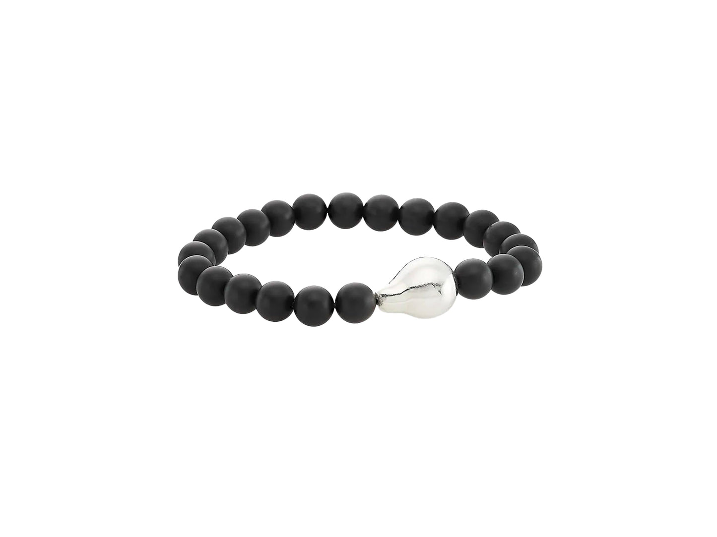 Matte Black Onyx Beaded Bracelet with Silver Cast Pearl, OS, Black