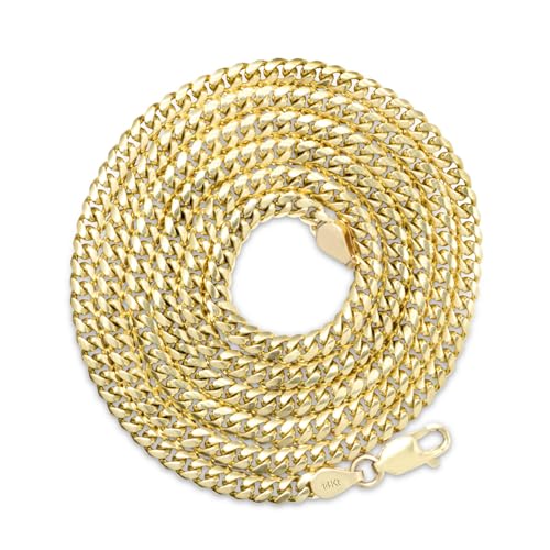 Nuragold 14k Real Yellow Gold Miami Cuban Link 3.5mm Solid Chain Necklace - 24"