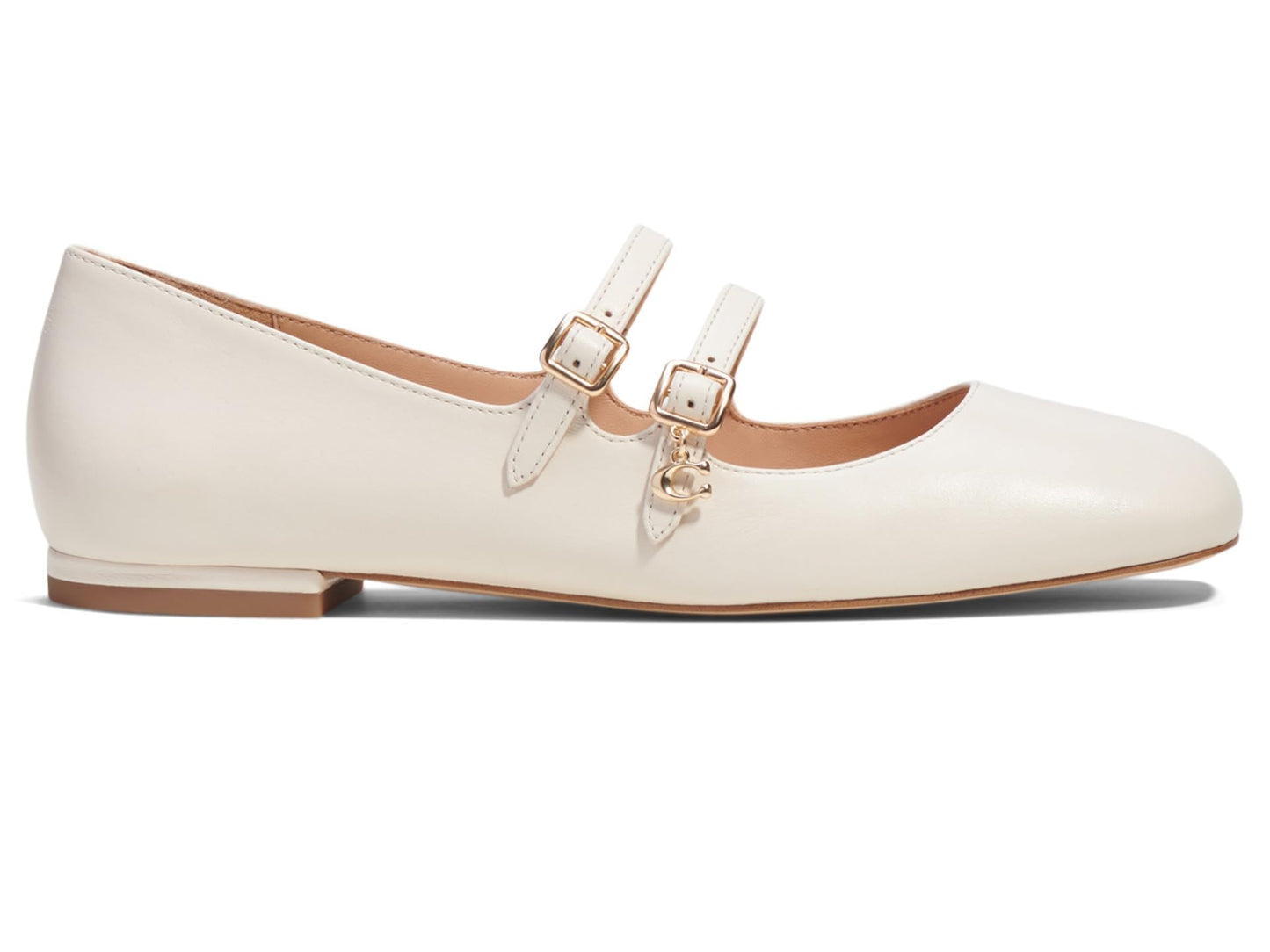 COACH Women's Whitley Leather Mary Jane Ballet Flat, Chalk, 8.5