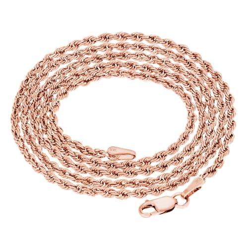 Nuragold 10K Real Rose Gold Rope Chain Diamond Cut Necklace (1.5mm-6mm) - 2mm,28"
