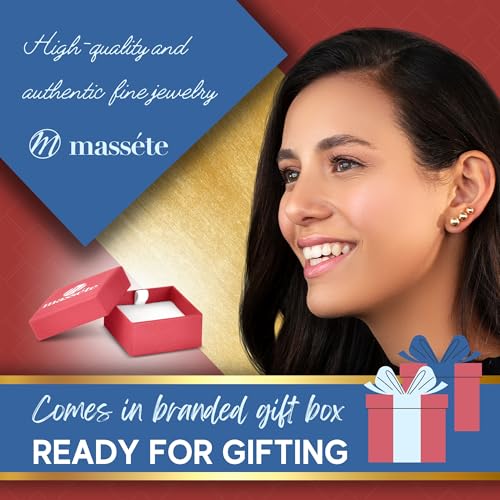 MASSETE 10k White Gold Ball Stud Earrings for Women and Girls Nickel Free 5mm