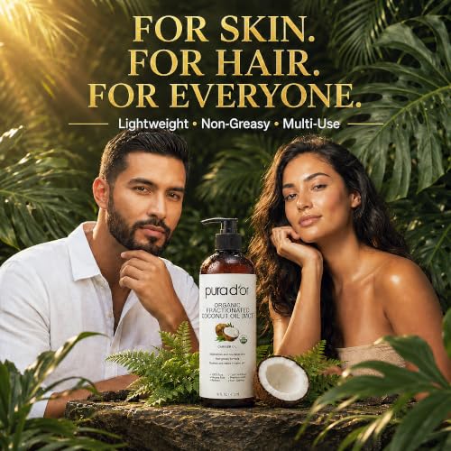 PURA D'OR Fractionated Coconut MCT Oil USDA ORGANIC Skin Hair 16oz