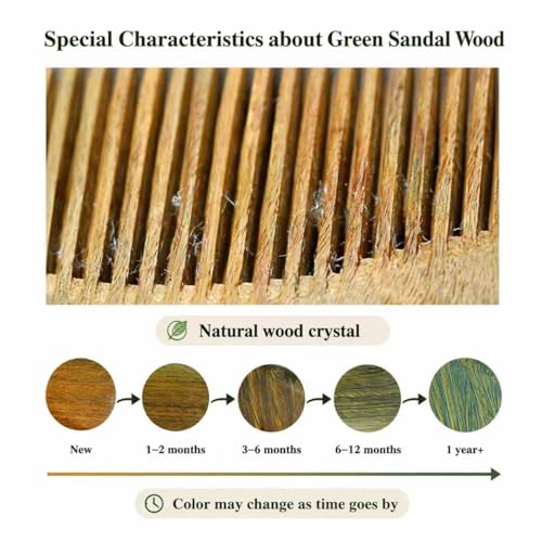 Onedor Handmade 100% Natural Green Sandalwood Hair Combs - Anti-Static Sandalwood Scent Natural Hair Detangler Wooden Comb (Wide Tooth),1 Count (Pack of 1)