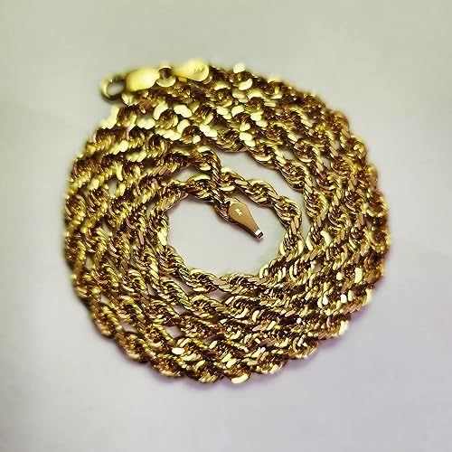 Galaxy Gold GG, 14K Solid Gold Diamond Cut Rope Chain Bracelet, 4mm - 7.5 Inch (7-9" Available), Fine Jewelry