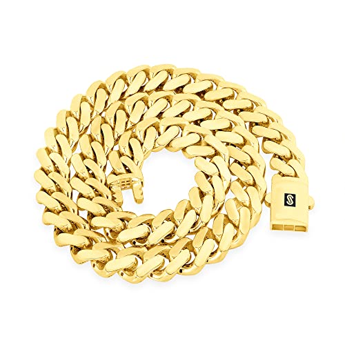 Nuragold 10k Real Yellow Gold Monaco 15mm Miami Cuban Chain Mens Necklace - 24"