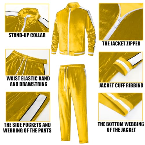 ANOTWENER Men's 2 Piece Tracksuits Velour Sweatsuits Athletic Fit Velvet Outfit Jogging Full Zip Jacket Pants Set Yellow JW-41345-M