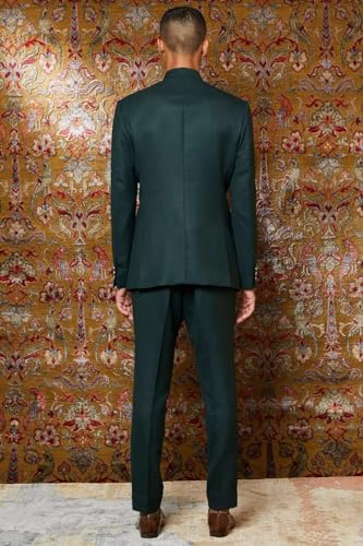 2 Piece Men's Chinese Suit Chinese Stand Collar Slim Fit Suits Front Button Blazer Pant Set,Black-L