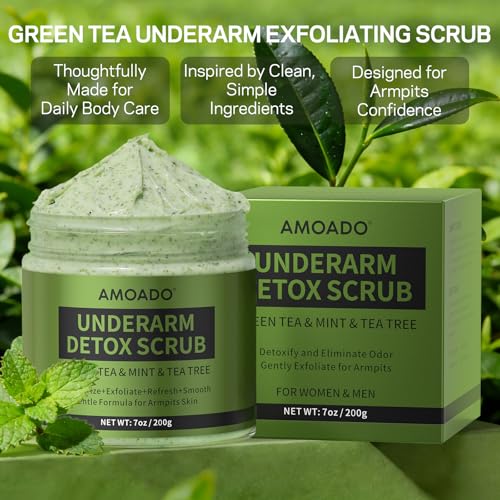 Armpit Detox Scrub with Green Tea, Gentle Underarm Detoxifying Scrub for Odor Control, Underarm Detox Exfoliating Body Scrub for Women & Men, Deodorant Scrub Freshen Skin