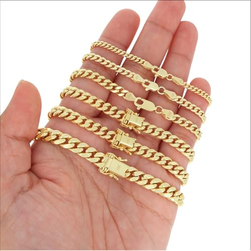 Nuragold 14K Real Yellow Gold Miami Cuban Lightweight Link Chain Bracelet 7"-9" (3mm-12.6mm) Italian Jewelry for Men & Women - 7.7mm,8"