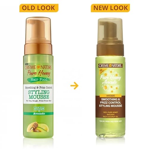 Creme of Nature Pure Honey Define Hair Food Smoothing & Frizz Control Styling Mousse, Flexible Hold & Shine for Curls, With Honey, Avocado Oil & Coconut Oil, No Crunch, 7 oz