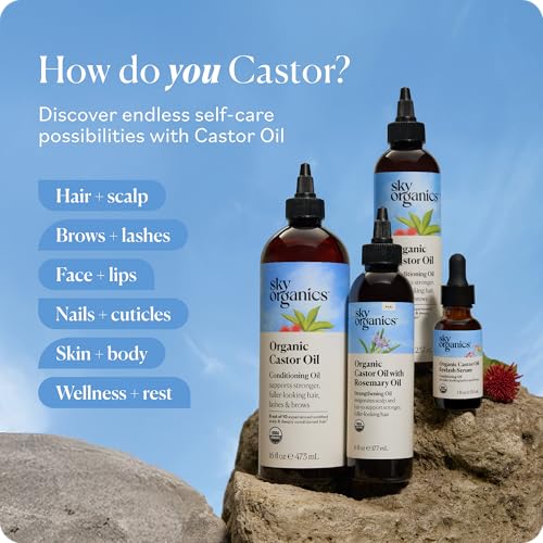 Sky Organics Organic Castor Oil with Rosemary Oil, Pure & Hexane-Free