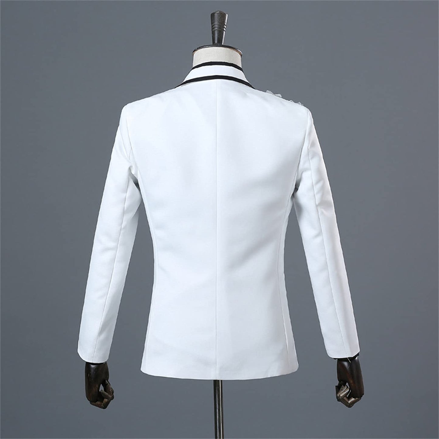 Mens 2 Pieces Luxury Embroidered Suits 1 Button Print Dinner Tuxedo Jacket Prom Wedding Elegant Blazer Dress Suit (Medium,White)