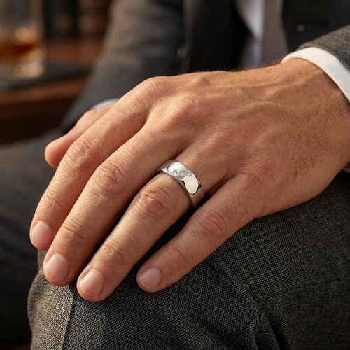P3 POMPEII3 Pompeii Mens Three Stone Diamond Ring 10k White Gold High Polished 7mm - Size 8.5