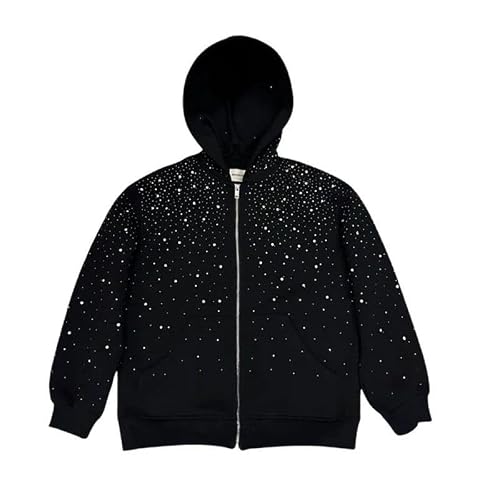 clyinsna Goth Y2K Rhinestone Hoodie for Women Men Oversized Diamond Hoodie Luxury Bedazzled Streetwear Pullover (Black,X-Large)