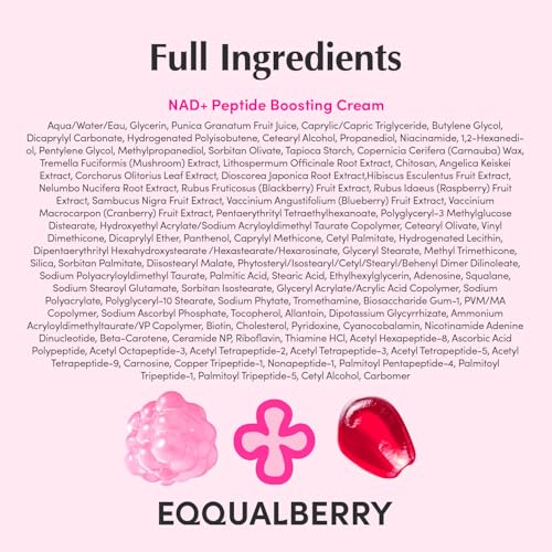 EQQUALBERRY NAD+ Peptide Boosting Cream – NAD+ 5% & 13 Peptides Anti-Aging Korean Skincare Face & Body Cream | Firming & Lifting Pink Neck Cream for Sagging Skin (1.69 fl.oz / 50ml)