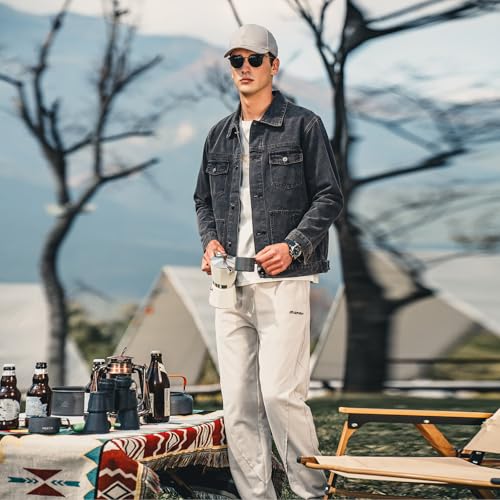 ZVX Denim Jacket for Men Vintage Autumn and Winter Tops Men Lightweight Denim Jacket Dark Gray X-Large