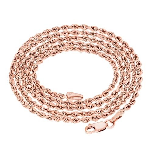 Nuragold 14K Real Rose Gold Rope Chain Diamond Cut Necklace (1.5mm-6mm) - 2mm,18"