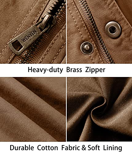 WenVen Men's Flat Collar Casual Cotton Outfit Jacket (Khaki, M)