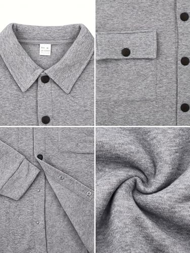 Men's Fleece Cargo Jacket Tracksuit Set 2 Pieces Solid Color Long Sleeve Button up Jacket and Cargo Pants Set Light Grey