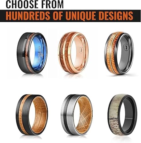 Gentlemen's Bands Gold Antler Men’s Tungsten Wedding Band 4mm Gold Ring with Deer Antler & Whiskey Barrel Wood Inlay | Rustic Comfort Fit Mens Ring | Unique Durable Wedding Band for Men