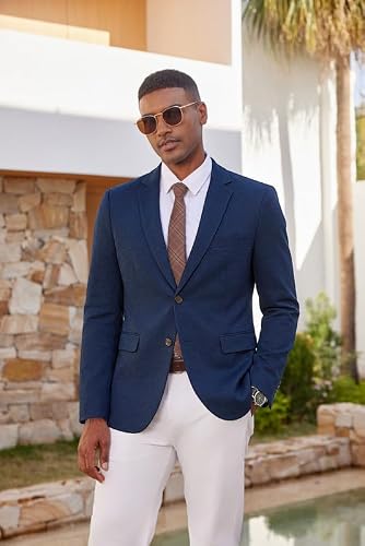 COOFANDY Men's Casual Blazer Sport Coats Lightweight Big and Tall Suit Jackets Two Button Linen Business Blazer A-Navy Blue