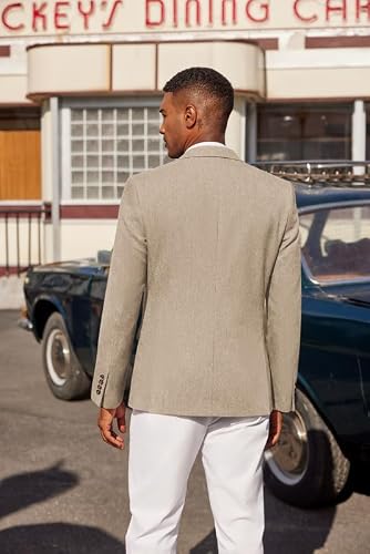 COOFANDY Men's Casual Blazer Slim Fit Linen Sport Coat Lightweight Two Button Suit Jacket Khaki