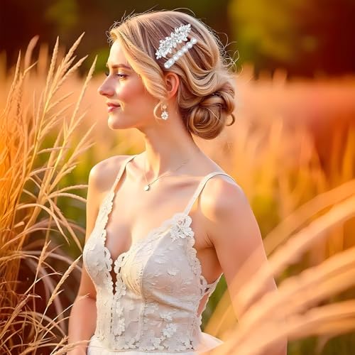Nogeqi 4PCS Sparkly Rhinestone Hair Clips for Women, Silver Flower Crystal Hair Clips, Metal Alloy Rhinestone Barrettes Accessories for Wedding, Party, Everyday