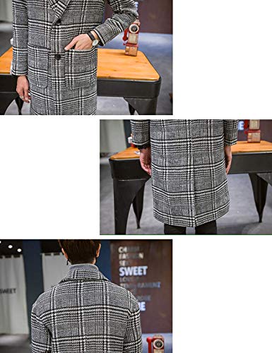 UANEO Mens Trench Coat Single Breasted Plaid Mid Long Peacoat Pea Coats (Gray, M)